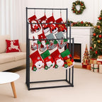 MorningRo 3 Tier Christmas Stocking Holder Stand for Floor, 20 Hook Stocking Hanger Rack, Black Holiday Display Decoration Holder, Heavy Duty Metal Tubes with Removable Adjustable Hook - Image 3