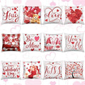 Hosuly 12 Pcs Valentines Day Throw Pillow Covers 18" x 18" Red White Love Kisses Hugs Throw Pillow Covers Valentines Day Decorative Cushion for Sofa Couch Bedroom Home Farmhouse Decorations by Hosuly