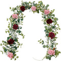 Anna's Whimsy 2PCS 5.91FT Artificial Eucalyptus Garland with Flowers, Fake Rose Gypsophila Garlands, Faux Floral Greenery Garland for Wedding Spring Home Party Table Runner Decor（Dusty Pink） by AnnasWhimsy