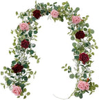 Anna's Whimsy 2PCS 5.91FT Artificial Eucalyptus Garland with Flowers, Fake Rose Gypsophila Garlands, Faux Floral Greenery Garland for Wedding Spring Home Party Table Runner Decor（Dusty Pink） by AnnasWhimsy