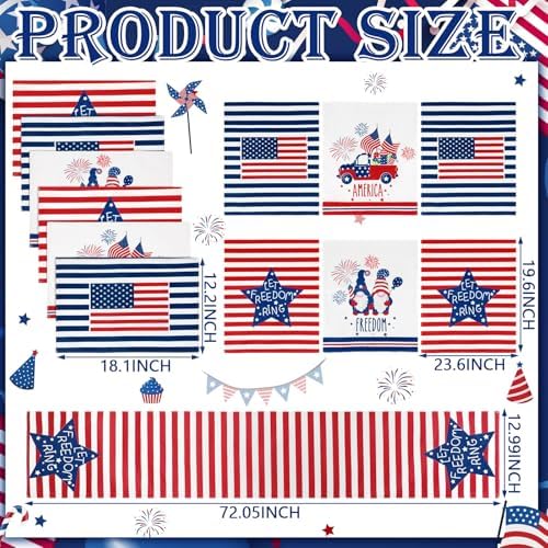 Newtay 13 Pcs 4th of July Table Runner Placemats and Dining Chair Cover Set Patriotic Red White Blue Decoration for 250th Anniversary Memorial Independence Day Kitchen Dining Home Party Decor(Stylish) - Image 2