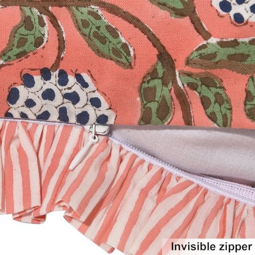 Ridhi Block Print Dark Salmon Pink Throw Pillow Cover 18" x 18" (Pack of 2) Decorative Cushion Covers with Ruffle for Couch, Sofa, Bed, Living Room, Home Decor Gift for Spring, Mother's Day - Image 3