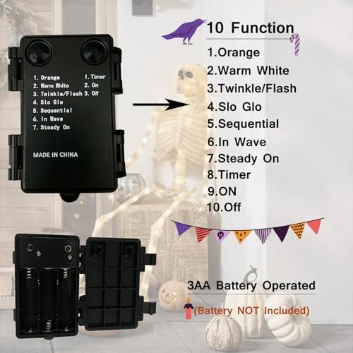 Hairui Lighted Black Eucalyptus Garland with Timer 96 LED Orange and Warm White Fairy Lights,Halloween Garland with Lights 6FT Battery Operated with 10 Functions for Fireplace Halloween Decoration - Image 4
