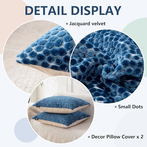 FIFU 22x22 Inch Throw Pillow Covers Set of 2, Jacquard Velvet, Oxford Blue - Image 5