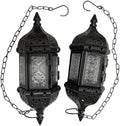 2PCS Moroccan Decorative Candle Lantern Metal Hanging Tealight Candlestick Holder Glass Indoor Outdoor LED Flameless Candle Holder 13.8 inches Chain (Black) by BWRMHME