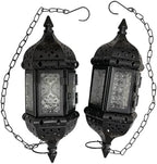 2PCS Moroccan Decorative Candle Lantern Metal Hanging Tealight Candlestick Holder Glass Indoor Outdoor LED Flameless Candle Holder 13.8 inches Chain (Black) by BWRMHME