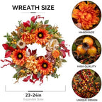 24 Inch Harvest Fall Wreaths for Front Door with Sunflower,Peony,Hydrangeas - Image 3