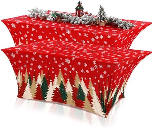 Oudain 2 Pcs Christmas Tablecloth 6 ft Red Green and Gold Table Cover by Oudain