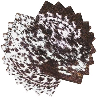 Cowhide Decorative Placemats, Farm Animal Brown Cowhide Print, Heat Resistant, Non-Slip, Washable Set of 6, 12x18 Inches by AuiMzoo