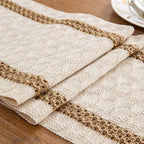 Niviy Boho Table Runners 120 Inches Long Farmhouse Macrame Table Runner Cotton Linen Woven Table Runners for Fall Dining Table Home Decor, Beige & Brown by Niviy