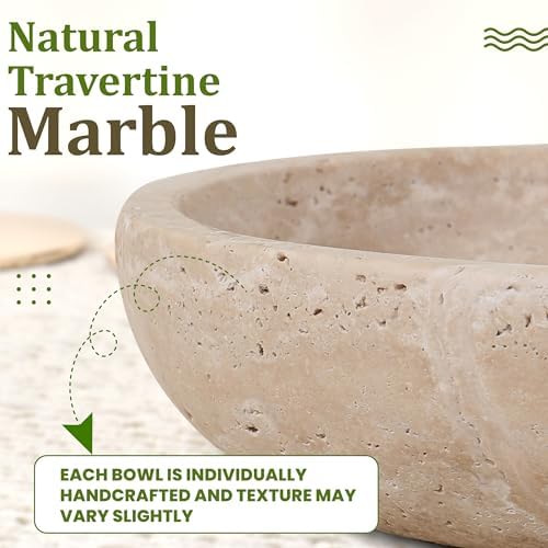 FNTSTICGOODS Travertine Decorative Bowl - 7.8” Diameter & 2” Height - Key Bowl for Entryway Table - Travertine - Organic Modern Centerpiece - Beige/Natural - Image 4