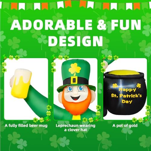 6FT St Patricks Day Inflatables Outdoor Decorations, Leprechaun Inflatable Holds Beer Cup with Pot of Gold Built-in LED Lights, St Patricks Day Decorations for Party Holiday Yard Garden Decor - Image 5