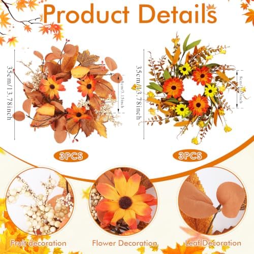 6 PCS Mini Fall Candle Ring Small Autumn Candle Holder Rings for Table - Image 3