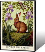 e Lunar Year of the Rabbit Art Print – Zodiac Wall Decor with Purple Iris Pattern Tender Caring Perceptive Refined Lunar New Year Poster for Home and Office 20X30 in Black Framed by Unknown