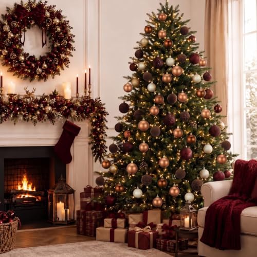 Hollowfly Brown 56 Pcs Velvet Christmas Balls Ornaments Set - Image 2