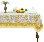 Home Spun & Crafts 72x118 Inches Rectangle Hand Block Print Tablecloth, 100% Cotton, Yellow Green Floral Table Cloths Washable, Traditional Indian for Dining Outdoor Thanksgiving Halloween Christmas by HomeSpunCrafts