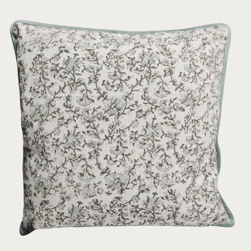 Palm & Loom 100% Cotton Linen Cushion Cover - Decorative Throw Pillow Case with Powder Blue & Green Print with Pipping - Traditional Living Room, Bedroom Pillow Cover (Jal, 20" x 20" (Pack of 1)) by PalmLoom