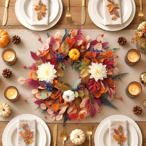 Fall Wreaths for Front Door 24 inch Wreath with Storage Bag - Image 6