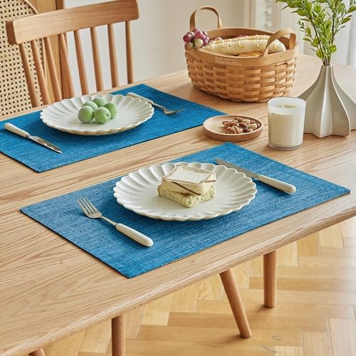 Softalker Faux Linen Cloth Placemats Set of 8-12 x 18 Inch, Sky Blue - Image 2