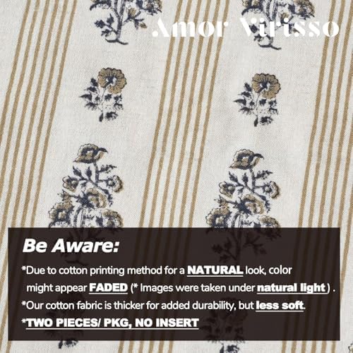 Amor Virisso Floral Throw Pillow Covers 24x24 Set of 2 Block Print Pillow Covers Neutral Floral Striped Farmhouse Decorative Pillow Covers for Sofa Couch Bed, Yellow - Image 5