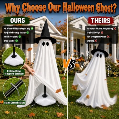 Halloween Ghost Decorations Indoor, 2 Pack Light Up Ghosts with A Broom - Image 3