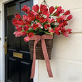 White Tulip Door Hanger Basket Wreath for Front Door,Artificial Tulip Flower Wreaths Hanging Decor with Woven Basket,Spring Summer Baskets Wreath for Wall Window Holiday by Unknown