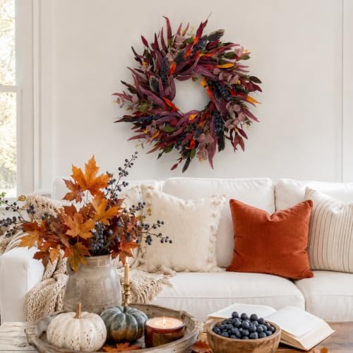 26 Inch Fall Wreaths for Front Door, Eucalyptus and Blueberry Wreath - Image 5