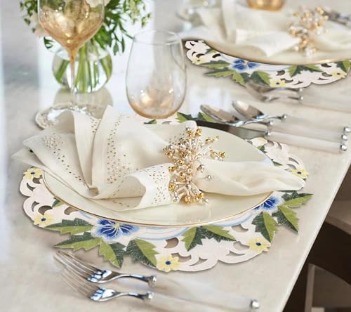 Decozen Set of 12 Doilies for Table, Lace Doilies - Rustic, Crochet, Farmhouse, Kitchen, Round Table Placemats - Valentines Day Decorations - 15 inch Blue and Green White, The Eternal Grace Collection - Image 2