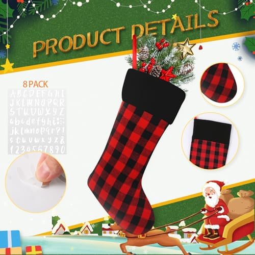 Tatuo 12 Pack Christmas Burlap Stockings Hanging,Stylish Color - Image 3