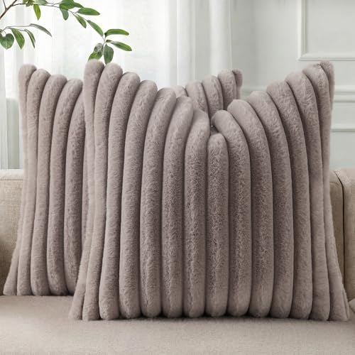 Pallene Faux Fur Throw Pillow Covers 26x26 Set of 2, Light Coffee by PALLENE