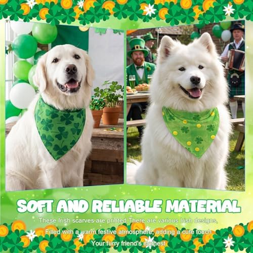 Abbylike 50 Pcs St Patrick's Day Dog Bandanas Bulk Green Shamrocks Bandanas for Dogs Triangle Kerchief Bibs Scarf for Pet Irish Costume Photo Props Pet Shops Groomer, 25 Styles (31.5 x 21.7 x 21.7) - Image 4