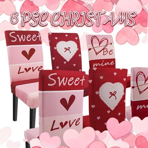 Valentine Chair Covers Set of 6 Valentines Heart Chair Back Covers Valentines Dining Chair Covers for Party Kitchen Valentines Day Decorations - Image 7