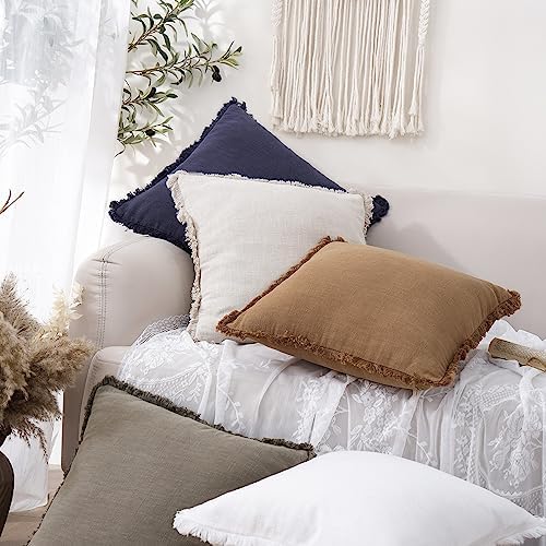 Foindtower Decorative Linen Fringe Throw Pillow Covers 26×26 Khaki Brown - Image 5