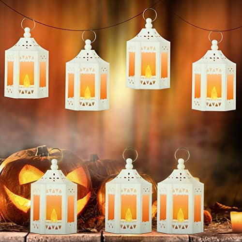 Hortsun 20 Pcs Mini Vintage Lanterns Decorative with LED Candle,White - Image 5