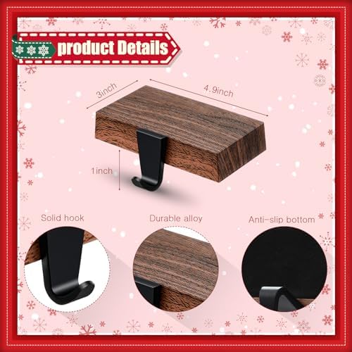 Zhengmy 12 Pcs Dark Wood Christmas Stocking Hangers for Mantel - Image 3