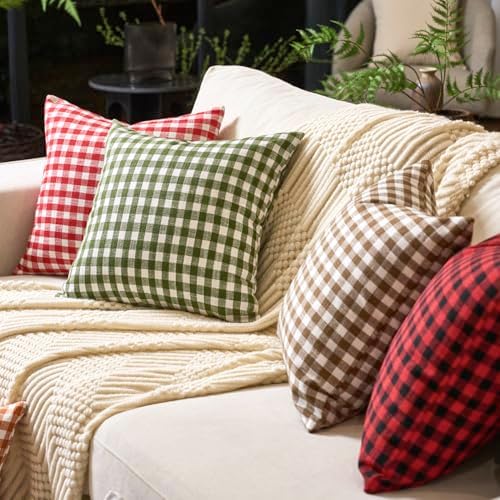 Fall Brown Plaid Gingham Euro Pillow Sham Covers 26x26 Set of 2 for Couch - Image 6