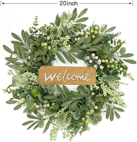 AMF0RESJ Green Eucalyptus Wreaths for Front Door Spring Summer Wreath with Eucalyptus Leaves,Olives Leaves,Mixed Berry for Indoor Outdoor Farmhouse Home Porch Wall Window Festival Wedding Decor - Image 4