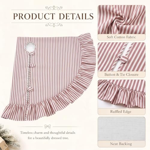 48 Inches Striped Christmas Tree Skirt Vintage Ruffle Decor, Red White - Image 3