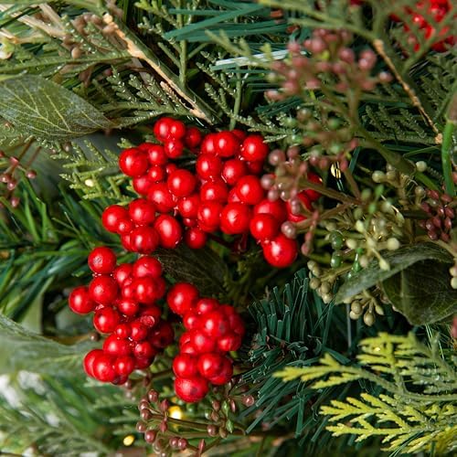 Balsam Hill Winter Meadow Christmas Wreath - 28" Bounty of Winter Greenery Front Door Wreath with Hand-Gathered Foliage & Battery-Operated LED Clear Lights - Image 7