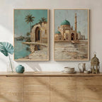 Framed Vintage Islamic Mosque Landscape Canvas Wall Art, Set of 2 by Cuspin