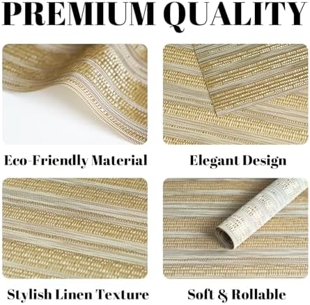 Placemats Set of 12 Vinyl/Plastic Woven Place Mats for Kitchen Table Indoor/Outdoor Washable Placemat Wipeable Dining Table Mats (Aurora Gold,12) - Image 2