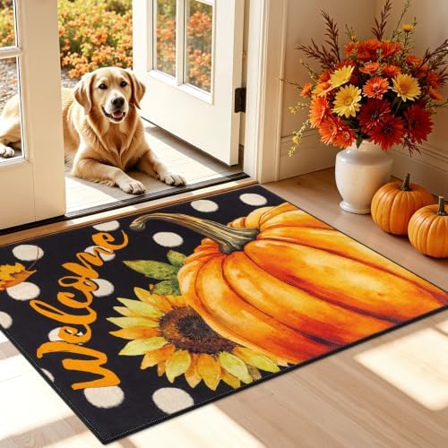 Vaukki Fall Pumpkin Entryway Mat for Front Door, 32x48 Inch Entrance Mat by Vaukki