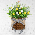 Lemon Hanger Basket Wreath for Front Door 15" Summer Basket Wreath Artificial Green Leaves with White Daisy Wreaths Baskets for Indoor Farmhouse Porch Entryway Wall Garden Home Decor by Kuabiz