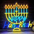 Happy Hanukkah Neon Sign Dimmable Candlestick LED Neon Light Signs Hanukkah Decorations for Home Hanukkah Neon Light for Wall Room Bedroom Decor Jewish Menorah Holiday Gifts by kzjspn
