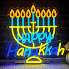 Happy Hanukkah Neon Sign Dimmable Candlestick LED Neon Light Signs Hanukkah Decorations for Home Hanukkah Neon Light for Wall Room Bedroom Decor Jewish Menorah Holiday Gifts by kzjspn