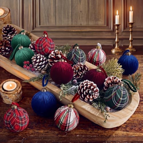 Gemscream 12 Pcs Classic Tartan Assorted Christmas Ornament Balls 3.15 Inch by Gemscream