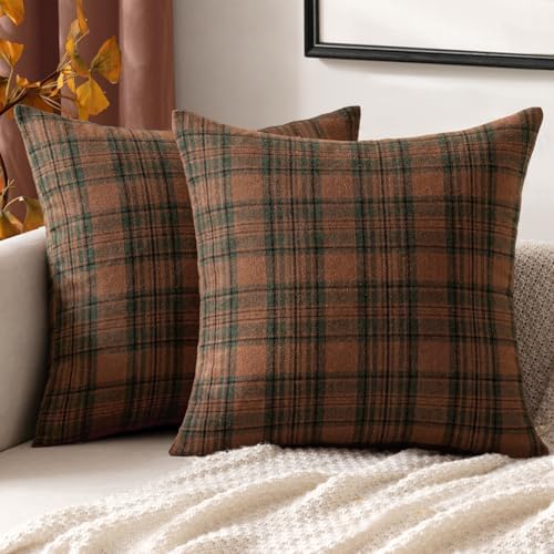 MIULEE Fall Plaid Pillow Covers Scottish Tartan 24x24 Terracotta Brown by MIULEE