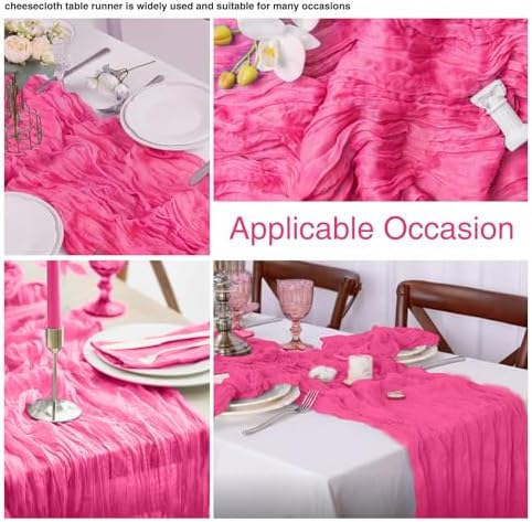 12 Pack Hot Pink 10 Ft Cheesecloth Table Runner 20x120 Inch Boho Wrinkled Sheer Romantic Gauze Decor for Wedding, Bridal Shower, Birthday Party - Image 3