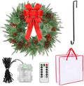 26 Inch Christmas Wreath Decorations,Artificial Wreaths with 50 LED Lights 8 Modes & Timer & Remote Control,144 PVC Tips,Large Red Bow,Pine Cones,Berries for Front Door,Indoor/Outdoor Holiday Decor by LIFENCE