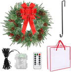 26 Inch Christmas Wreath Decorations,Artificial Wreaths with 50 LED Lights 8 Modes & Timer & Remote Control,144 PVC Tips,Large Red Bow,Pine Cones,Berries for Front Door,Indoor/Outdoor Holiday Decor by LIFENCE